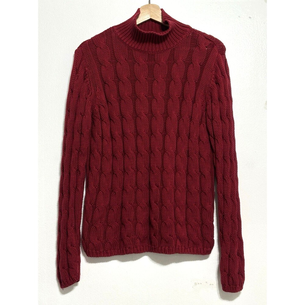 L.L. Bean High Neck Cable Knit Sweater Sz Small Red